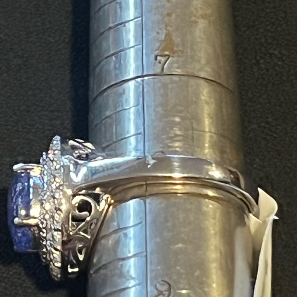 3CT Oval Simulated Blue Sapphire Double Halo Ring White Gold Plated Size 8 - Picture 2 of 4